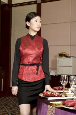 工服定制 高端酒店工服女士春夏季  红色长袖酒店工服